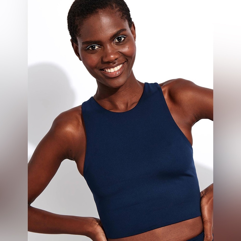 Girlfriend Collective Dylan Bra Racerback Med Impact Full Coverage Midnight XS‎